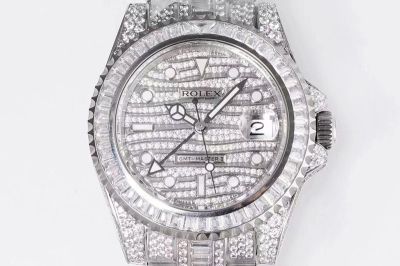 ROLEX GMT-Master II Replica with Diamond Bezel 904L Steel 40MM 2824 Movement Full Diamond Watch